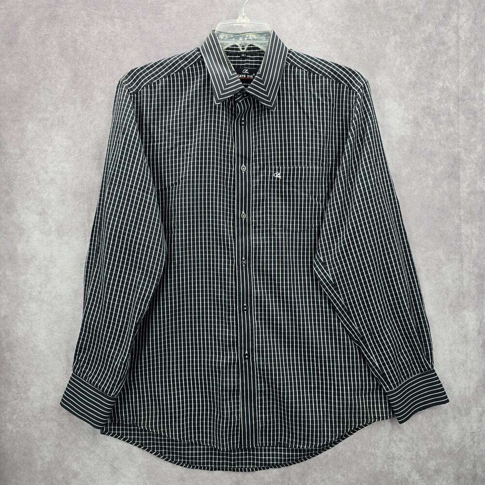 Cats Eye Black Stripe Button Down Long Sleeve Work Casual Dress Shirt Mens‎ L